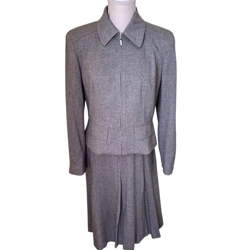 Talbots Grey Wool-Blend Zipper Jacket with Pleated Skirt Suit 4
